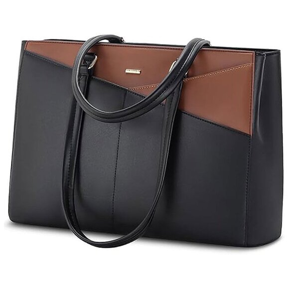 Handbags - Laptop Tote Bag for Women, Office Work Bag Briefcase fit Black/Brown